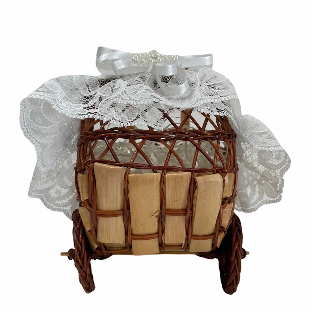 Vintage Lace Wicker Basket Baby Carriage Handcrafted Handmade Victorian Cottage